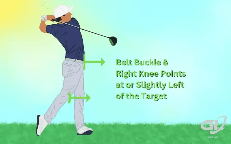 belt buckle and leg position at the follow through