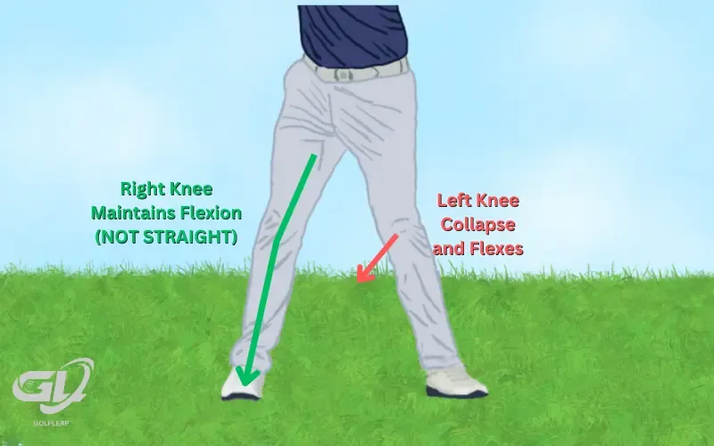 knee's change in flexion in the backswing